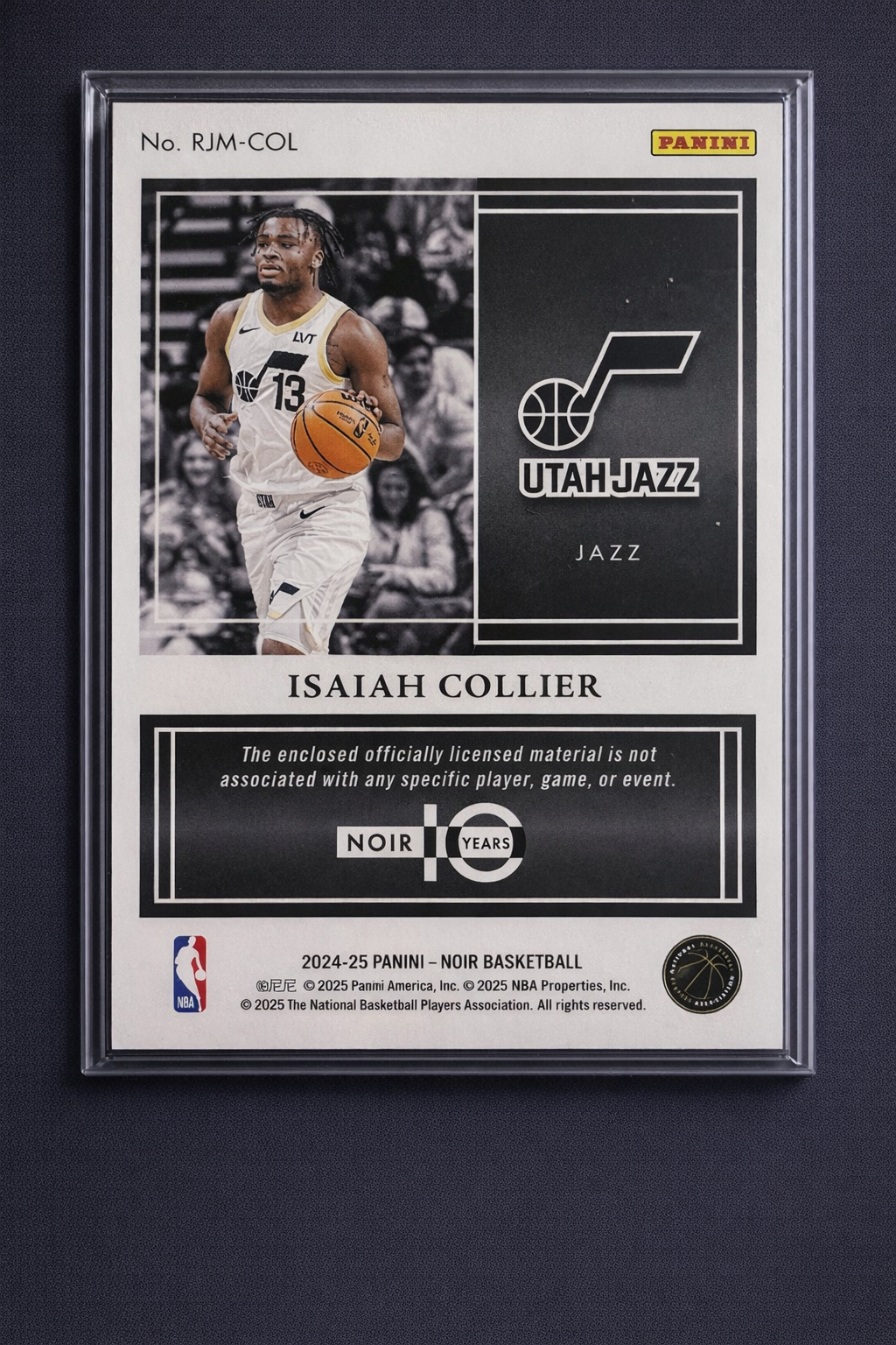 Isaiah Collier Rookie Patch /99 Utah Jazz Premium Memorabilia Panini Noir 2024-25