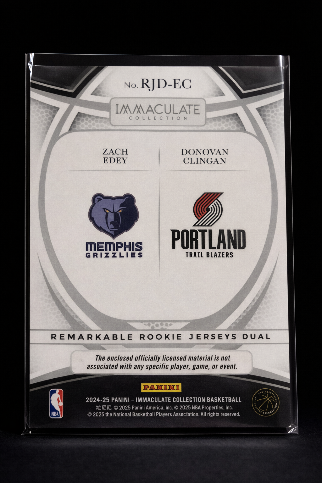 Zach Edey Donovan Clingan Dual Rookie Jersey /75 Immaculate Collection Panini 2024–25